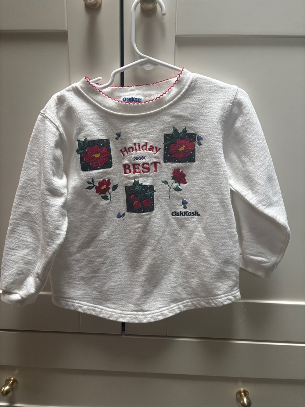 OshKosh B'gosh White Holiday Floral Embroidered Long-Sleeve Top